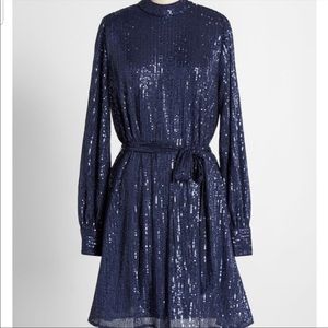 Navy sequined dress with belt